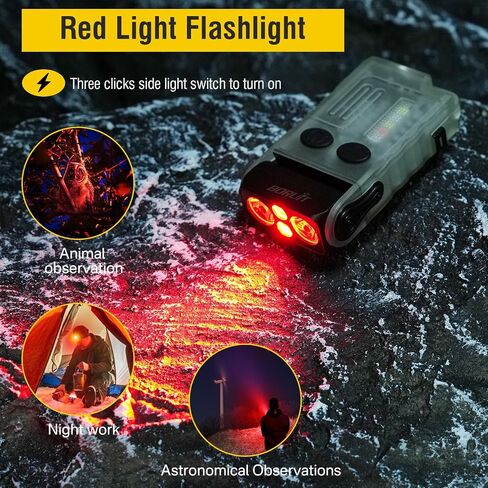 BORUIT V20 Small Powerful Flashlight 1000LM with 365nm UV, Red Blue Green Warm Light, 180° Swivels, 110dB Buzzer - Mini Keychain Pocket Rechargeable LED Flashlights USB EDC Clip Flash Light Black in Saudi Arabia