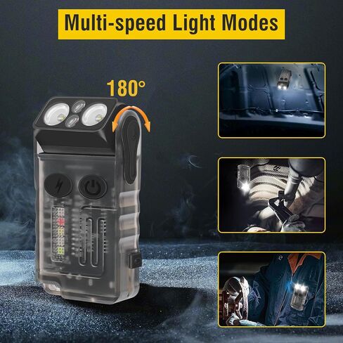 BORUIT V20 Small Powerful Flashlight 1000LM with 365nm UV, Red Blue Green Warm Light, 180° Swivels, 110dB Buzzer - Mini Keychain Pocket Rechargeable LED Flashlights USB EDC Clip Flash Light Black in Saudi Arabia