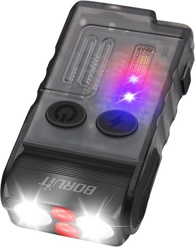 BORUIT V20 Small Powerful Flashlight 1000LM with 365nm UV, Red Blue Green Warm Light, 180° Swivels, 110dB Buzzer - Mini Keychain Pocket Rechargeable LED Flashlights USB EDC Clip Flash Light Black in Saudi Arabia