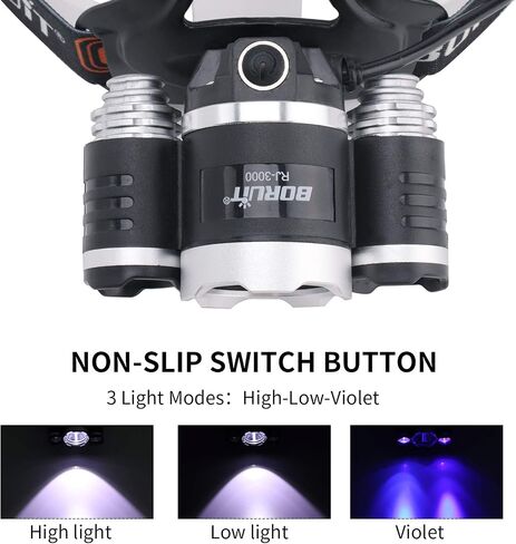 BORUIT RJ-3000 LED Rechargeable Headlamp,3 Modes White and Red LED Hunting Headlamps,5000 Lumens Tactical Flashlight Red Light Head Lamp for Running Camping Hiking Fishing in Saudi Arabia