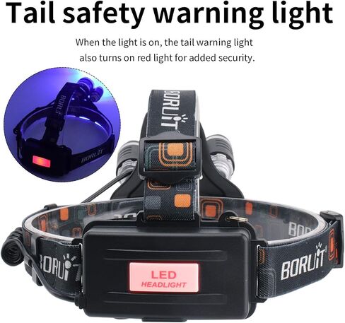 BORUIT RJ-3000 LED Rechargeable Headlamp,3 Modes White and Red LED Hunting Headlamps,5000 Lumens Tactical Flashlight Red Light Head Lamp for Running Camping Hiking Fishing in Saudi Arabia