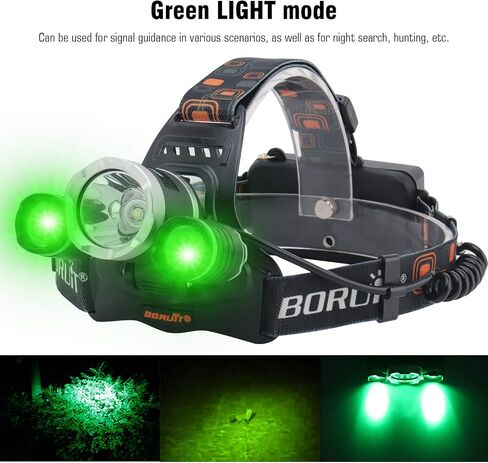 BORUIT RJ-3000 LED Rechargeable Headlamp,3 Modes White and Red LED Hunting Headlamps,5000 Lumens Tactical Flashlight Red Light Head Lamp for Running Camping Hiking Fishing in Saudi Arabia