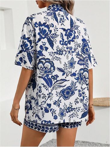 Floerns Women's Plus Size 2 Piece Outfits Floral Print Kimono Blouse with Shorts Set in Saudi Arabia