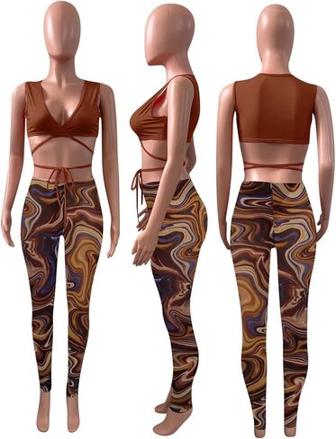 ملابس مثيرة مكونة من قطعتين للنساء للنوادي الليلية وأكمام طويلة وأربطة علوية قصيرة ومجموعات بناطيل شبكية in Kuwait