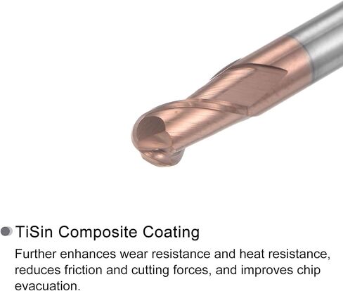 uxcell 2pcs Ball Nose End Mills CNC Router Bits, 2mm (5/64") Radius Solid Carbide TiSin Coated 2 Flutes HRC55 4mm (5/32") Diameter 4mm (5/32") Shank Cutter Milling Tools in Saudi Arabia