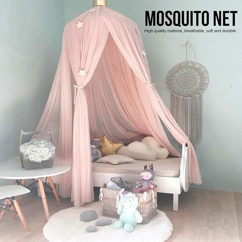 Mosquitos Net Bed Canopy for Girls, Round Dome Hanging Mosquitos Net Summer for Home Travel for Baby Kid Bedroom, Elegent Princess Mesh Bed Netting Canopy (Pink) (Gray) in Saudi Arabia