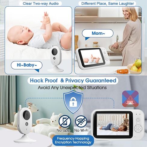جهاز مراقبة الطفل مع كاميرا وفيديو صوتي، جهاز مراقبة الطفل بدون واي فاي 3.2 بوصة مع دوران إمالة، وضع VOX، رؤية ليلية، محادثة ثنائية الاتجاه، تذكير للتغذية، درجة الحرارة، تهويدة، نطاق 1000 قدم in Kuwait