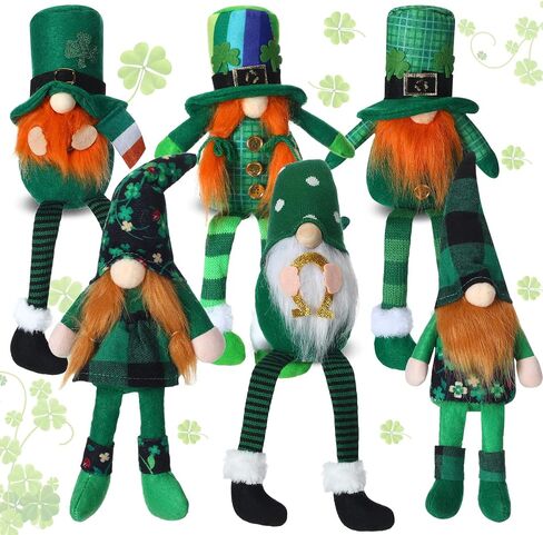 6 Pcs St. Patricks Day Gnome Plush Doll Irish Elf Shamrock Faceless Stuffed Gnomes Tabletop Green Leprechaun Clover Figurines Cute Scandinavian St. Patrick's Day Gifts for Home Table Spring Ornaments in Saudi Arabia
