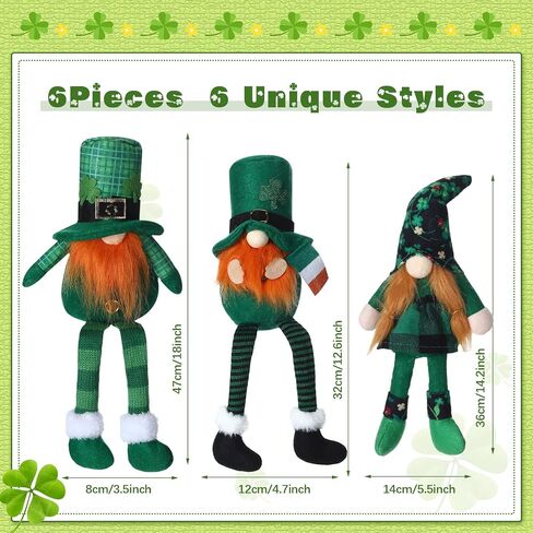 6 Pcs St. Patricks Day Gnome Plush Doll Irish Elf Shamrock Faceless Stuffed Gnomes Tabletop Green Leprechaun Clover Figurines Cute Scandinavian St. Patrick's Day Gifts for Home Table Spring Ornaments in Saudi Arabia