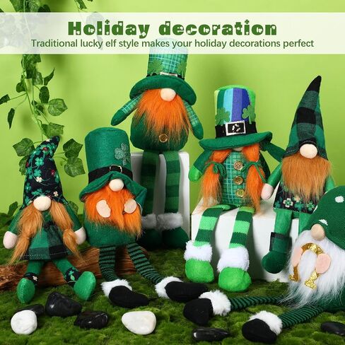 6 Pcs St. Patricks Day Gnome Plush Doll Irish Elf Shamrock Faceless Stuffed Gnomes Tabletop Green Leprechaun Clover Figurines Cute Scandinavian St. Patrick's Day Gifts for Home Table Spring Ornaments in Saudi Arabia