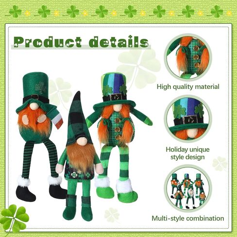 6 Pcs St. Patricks Day Gnome Plush Doll Irish Elf Shamrock Faceless Stuffed Gnomes Tabletop Green Leprechaun Clover Figurines Cute Scandinavian St. Patrick's Day Gifts for Home Table Spring Ornaments in Saudi Arabia