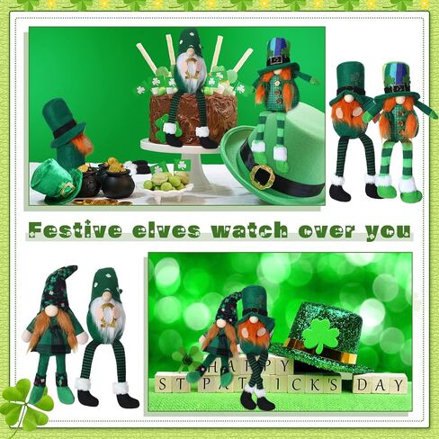 6 Pcs St. Patricks Day Gnome Plush Doll Irish Elf Shamrock Faceless Stuffed Gnomes Tabletop Green Leprechaun Clover Figurines Cute Scandinavian St. Patrick's Day Gifts for Home Table Spring Ornaments in Saudi Arabia