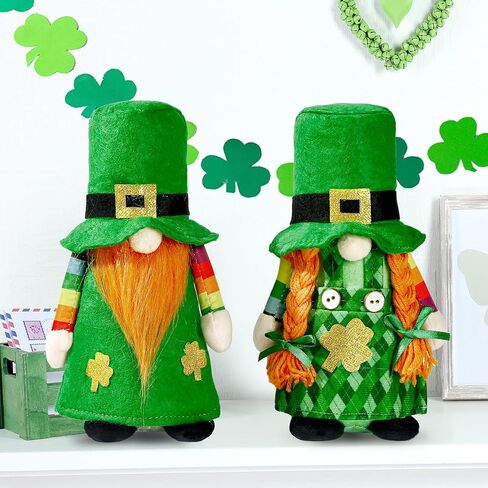 Sggvecsy 2 Pack St.Patrick’s Day Gnome Plush Doll Mr and Mrs Green Irish Decorations Buffalo Plaid Leprechaun Scandinavian Swedish Tomte Nisse Shamrock Gnome for Gift Dwarf Ornament Home Decorations in Saudi Arabia