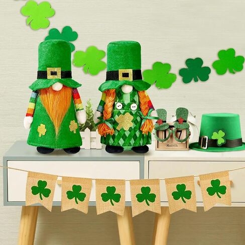 Sggvecsy 2 Pack St.Patrick’s Day Gnome Plush Doll Mr and Mrs Green Irish Decorations Buffalo Plaid Leprechaun Scandinavian Swedish Tomte Nisse Shamrock Gnome for Gift Dwarf Ornament Home Decorations in Saudi Arabia
