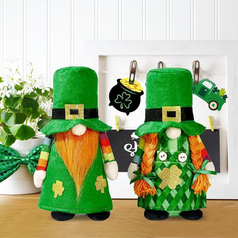 Sggvecsy 2 Pack St.Patrick’s Day Gnome Plush Doll Mr and Mrs Green Irish Decorations Buffalo Plaid Leprechaun Scandinavian Swedish Tomte Nisse Shamrock Gnome for Gift Dwarf Ornament Home Decorations in Saudi Arabia