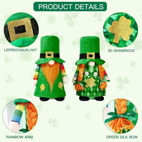 Sggvecsy 2 Pack St.Patrick’s Day Gnome Plush Doll Mr and Mrs Green Irish Decorations Buffalo Plaid Leprechaun Scandinavian Swedish Tomte Nisse Shamrock Gnome for Gift Dwarf Ornament Home Decorations in Saudi Arabia