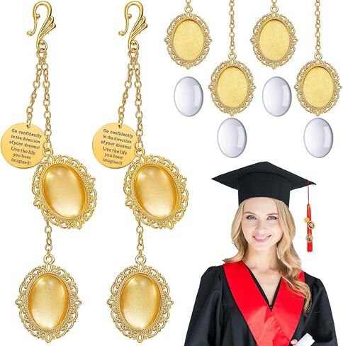 2 Pieces 2024 Graduation Cap Charm Graduation Cap Memorial Photo Charm Decor DIY Memorial Photo Chain Pendant for Graduation Cap and Gown Ceremony in Saudi Arabia