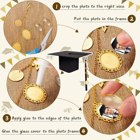 2 Pieces 2024 Graduation Cap Charm Graduation Cap Memorial Photo Charm Decor DIY Memorial Photo Chain Pendant for Graduation Cap and Gown Ceremony in Saudi Arabia