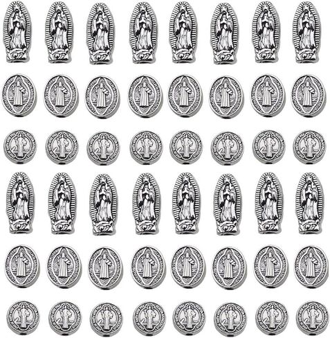 90 Pcs Antique Silver Jesus Mary Religious Benedict Medallion Mexican Spacer Beads Charms Pendants for Jewelry Making DIY Rosary Necklace Bracelet (M716) in Saudi Arabia