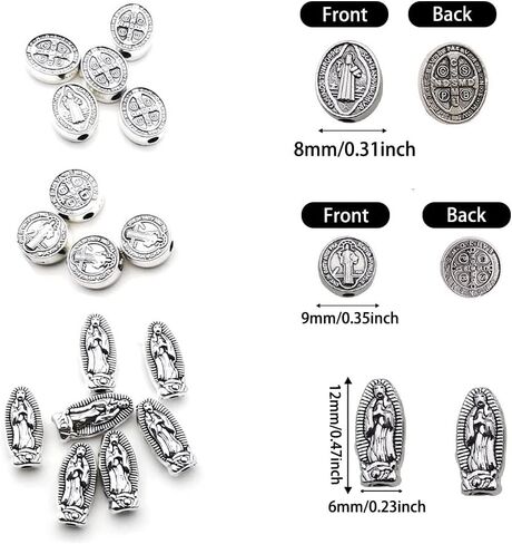 90 Pcs Antique Silver Jesus Mary Religious Benedict Medallion Mexican Spacer Beads Charms Pendants for Jewelry Making DIY Rosary Necklace Bracelet (M716) in Saudi Arabia