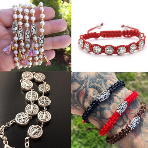90 Pcs Antique Silver Jesus Mary Religious Benedict Medallion Mexican Spacer Beads Charms Pendants for Jewelry Making DIY Rosary Necklace Bracelet (M716) in Saudi Arabia