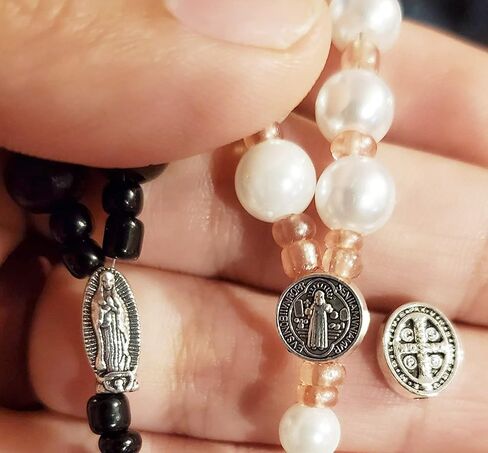 90 Pcs Antique Silver Jesus Mary Religious Benedict Medallion Mexican Spacer Beads Charms Pendants for Jewelry Making DIY Rosary Necklace Bracelet (M716) in Saudi Arabia