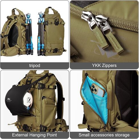 Tenzing 30L Water Resistant Large Travel Camera Backpack 14 inch Laptop Compartment with Rain Cover Fits DSLR, DSLR Cameras, Drone, Lenses,Tripod Brown in Saudi Arabia