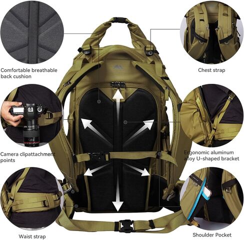 Tenzing 30L Water Resistant Large Travel Camera Backpack 14 inch Laptop Compartment with Rain Cover Fits DSLR, DSLR Cameras, Drone, Lenses,Tripod Brown in Saudi Arabia