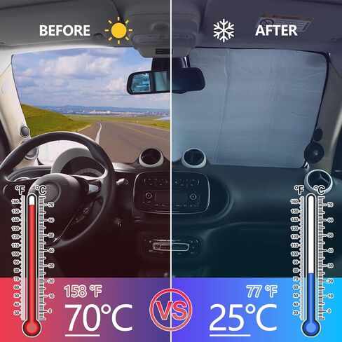Windshield Sunshade for Smart fortwo forfour 453 451 450 2015-2021, Front Window Sun Shade, Foldable Reflective Sun Visor, Screen Shield Cover UV Blocker Protector HeatShield (Silver) in Kuwait