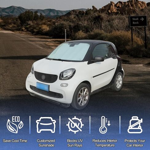Windshield Sunshade for Smart fortwo forfour 453 451 450 2015-2021, Front Window Sun Shade, Foldable Reflective Sun Visor, Screen Shield Cover UV Blocker Protector HeatShield (Silver) in Kuwait
