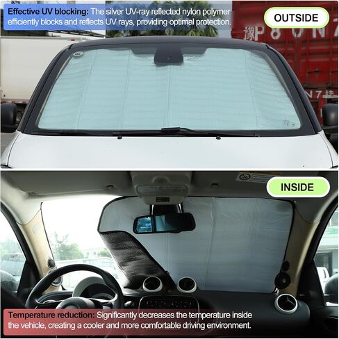 Windshield Sunshade for Smart fortwo forfour 453 451 450 2015-2021, Front Window Sun Shade, Foldable Reflective Sun Visor, Screen Shield Cover UV Blocker Protector HeatShield (Silver) in Kuwait