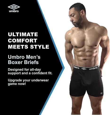 Umbro Performance Boxer Briefs for Men Pack of 6 - Breathable Comfortable Mens Boxer Briefs, Moisture Wicking Mens Underwear (US, Alpha, Small, Regular, Regular, Black/Royal/Vermillion) in Saudi Arabia
