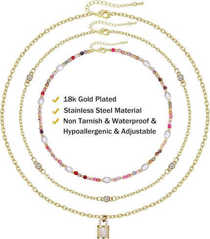 Sanfenly Colorful Beaded Necklace, 18k Gold Plated Boho Layered Pearl Bead Necklace Handmade Beach Summer Surfer Women's Choker Necklaces Shell Flower Heart Trendy Cute Long Necklaces For Women Teen Girls Jewelry Gift in Saudi Arabia