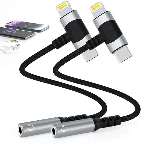 2 Pack Type-C & Lightning to 3.5mm Audio Headphone Adapter, 2 in 1 HiFi Audio Earbus Adapter for iPhone,USB C Devices, MFi Certified iPhone Headphone Adapter USB C Dongle for iPhone 15 14 13,Samsung in Saudi Arabia