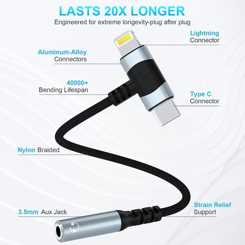 2 Pack Type-C & Lightning to 3.5mm Audio Headphone Adapter, 2 in 1 HiFi Audio Earbus Adapter for iPhone,USB C Devices, MFi Certified iPhone Headphone Adapter USB C Dongle for iPhone 15 14 13,Samsung in Saudi Arabia