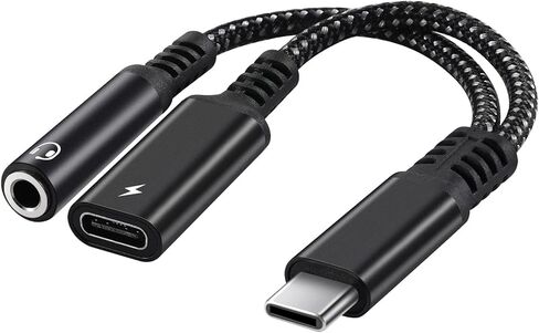 USB C to 3.5mm Audio Adapter 2-in-1 Splitter with PD Charger Cable, Type C to 3.5 mm Aux Jack Headphones Cord and 60W Fast Charging Port Wire (Black) in Kuwait
