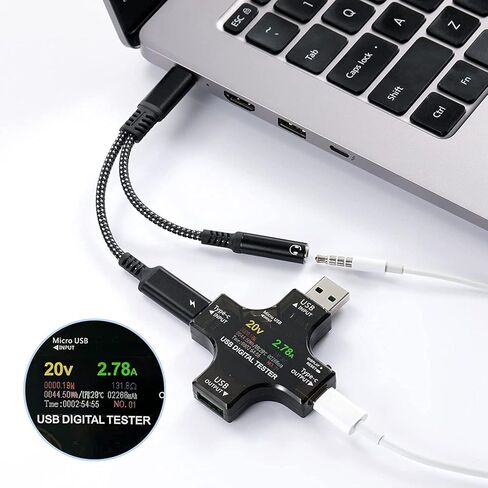 USB C to 3.5mm Audio Adapter 2-in-1 Splitter with PD Charger Cable, Type C to 3.5 mm Aux Jack Headphones Cord and 60W Fast Charging Port Wire (Black) in Kuwait