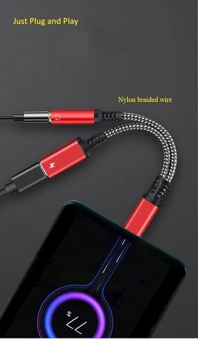 USB C to 3.5mm Audio Adapter 2-in-1 Splitter with PD Charger Cable, Type C to 3.5 mm Aux Jack Headphones Cord and 60W Fast Charging Port Wire (Black) in Kuwait