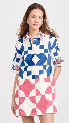 Sea Women's Tanya Patchwork Short Sleeve Dress in Saudi Arabia
