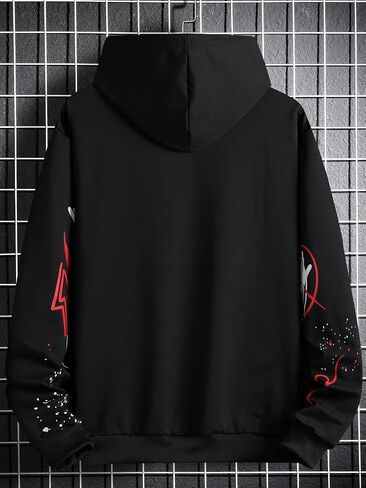 WDIRARA Men's Letter Cartoon Graphic Print Drawstring Hoodie Long Sleeve Sweatshirt with Pocket in Saudi Arabia