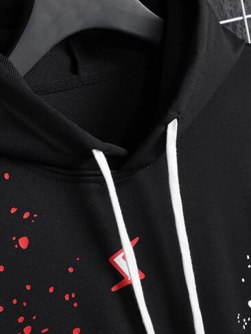 WDIRARA Men's Letter Cartoon Graphic Print Drawstring Hoodie Long Sleeve Sweatshirt with Pocket in Saudi Arabia