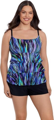 Longitude Women's Swimwear Ruffle Faux Shortini with Pockets One Piece Swimsuit in Saudi Arabia