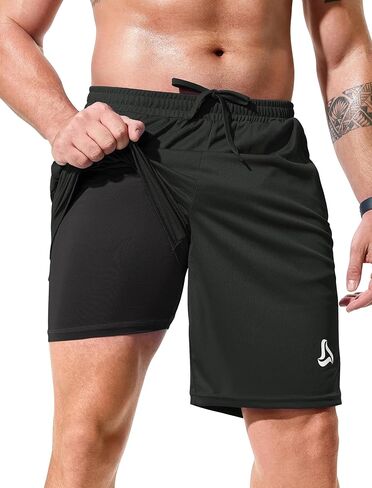 شورت رياضي لكرة السلة للرجال من SILKWORLD - شورت شبكي جاف للتمارين الرياضية مقاس 10 بوصة مع بطانة وجيوب بسحاب in Kuwait