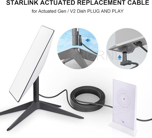 سلك كابل CHGRNLF Starlink بطول 150 قدم، طبق مستطيل إلى جهاز التوجيه V2 بطول 150 قدم، سلك كابل بديل، رمادي in Kuwait
