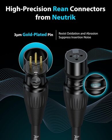 XLR Cables 10ft 2-Pack, Rean Connectors from Neutrik, Balanced XLR to XLR Microphone Cable with Kevlar and OFC Cores, Braided XLR Cord Compatible with Mic, Amplifier and More in Saudi Arabia