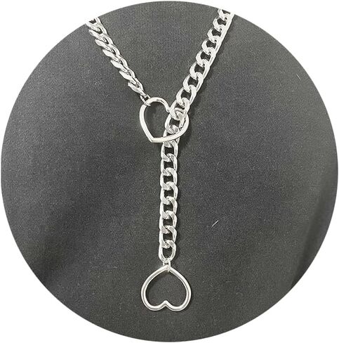 القلب زلة سلسلة المختنق للنساء 24 "29" 34 "الفضة مكتنزة سلسلة المختنق قلادة سميكة طويلة سلسلة طوق الشرير الصخرة وتتسابق للنساء in Kuwait