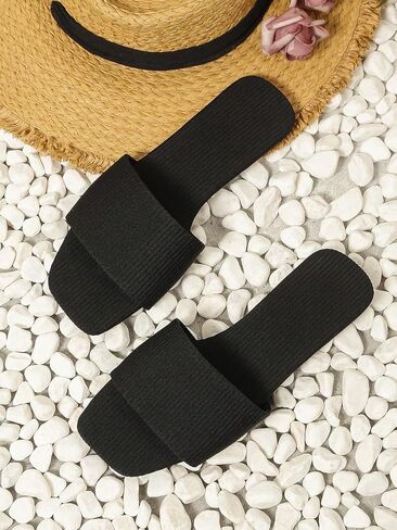 Verdusa Women's Square Open Toe Flat Summer Slide Sandals Beach Flats in Kuwait