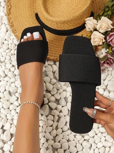 Verdusa Women's Square Open Toe Flat Summer Slide Sandals Beach Flats in Kuwait