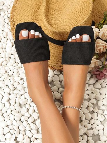 Verdusa Women's Square Open Toe Flat Summer Slide Sandals Beach Flats in Kuwait