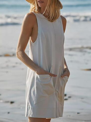 Halfword Women's Summer Casual Short Rompers Loose Sleeveless Linen Jumpsuit with Pockets in Saudi Arabia